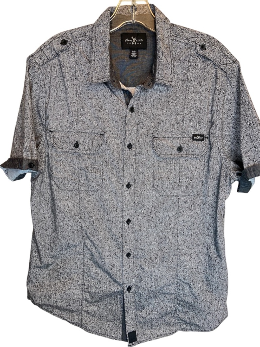 Marc Ecko Cut & Sew Y2K short-sleeve button-down shirt black&white size large